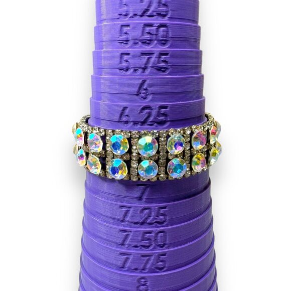 Aurora Borealis Crystal Rhinestone Bracelet 6.75" Fold Over Clasp Vintage - Picture 8 of 8